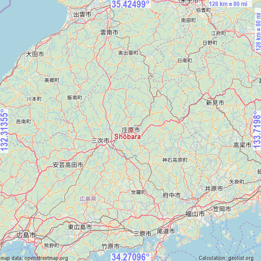 Shōbara on map