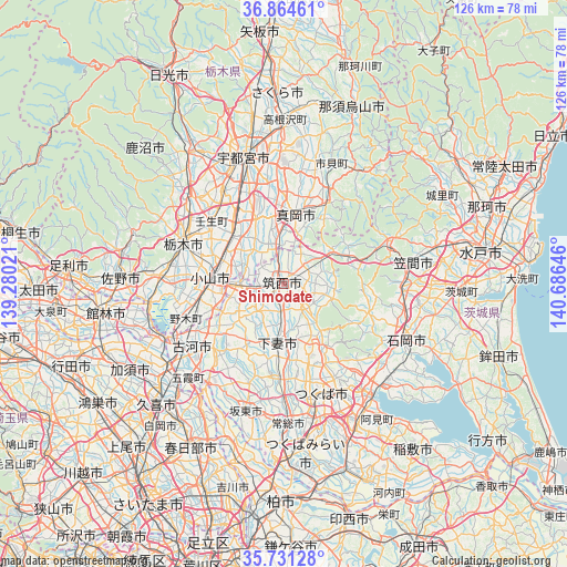 Shimodate on map