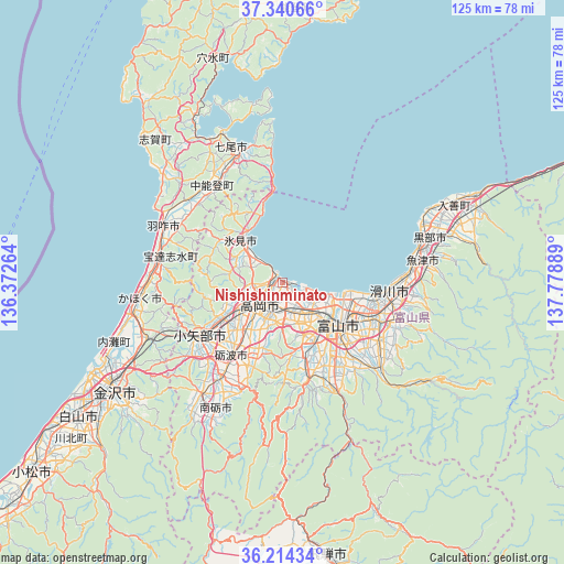 Nishishinminato on map
