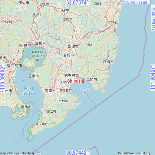 Shibushi on map