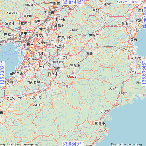 Ōuda on map