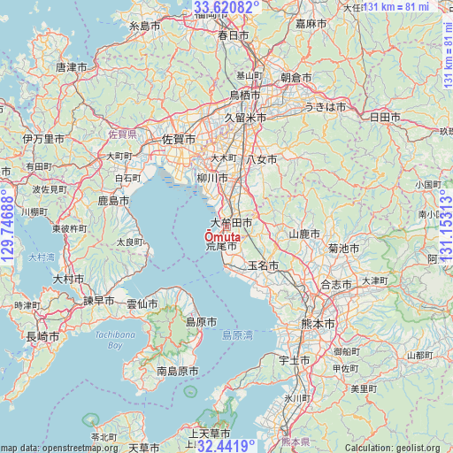 Ōmuta on map