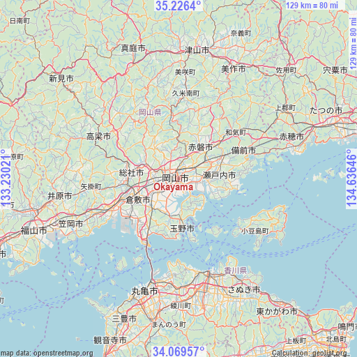 Okayama on map