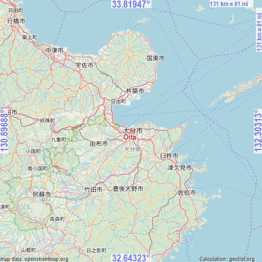 Ōita on map