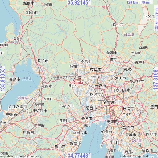 Ōgaki on map