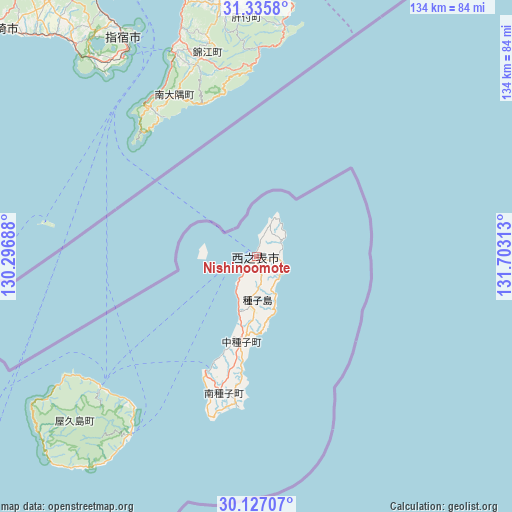 Nishinoomote on map