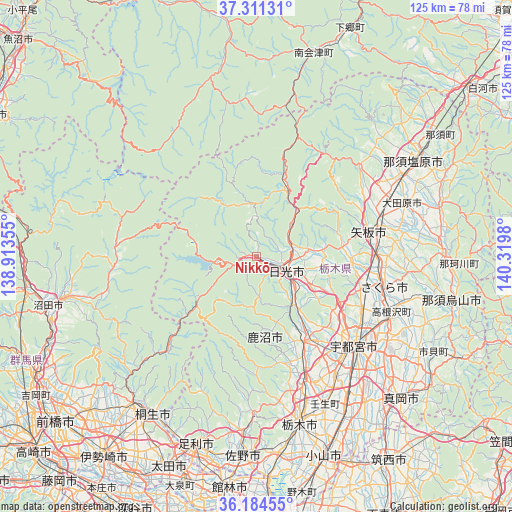 Nikkō on map