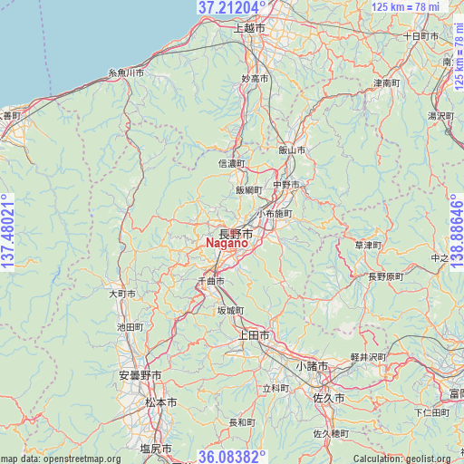 Nagano on map