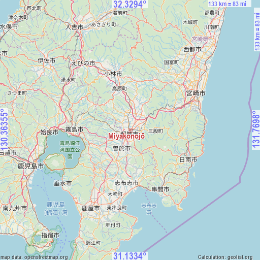 Miyakonojō on map