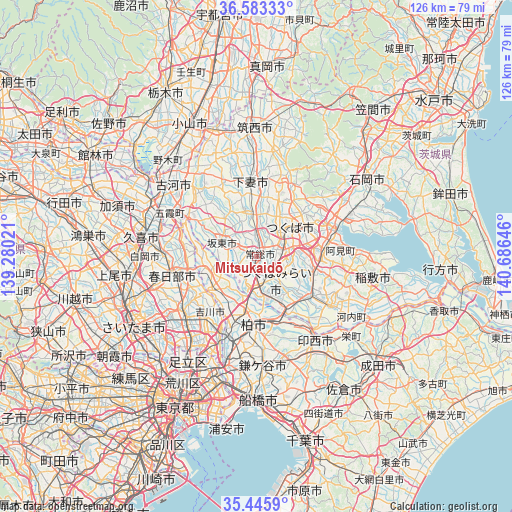 Mitsukaidō on map
