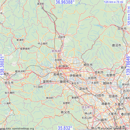 Maebashi on map