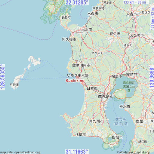 Kushikino on map
