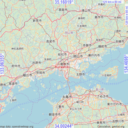 Kurashiki on map