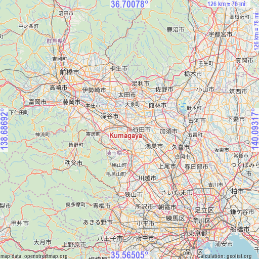 Kumagaya on map