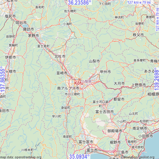 Kōfu on map