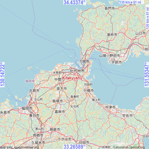 Kitakyushu on map