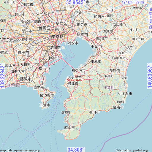 Kisarazu on map