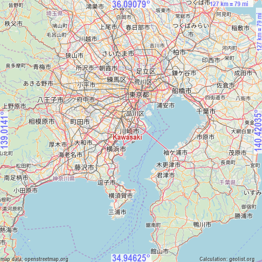 Kawasaki on map