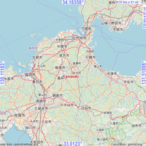 Kawasaki on map