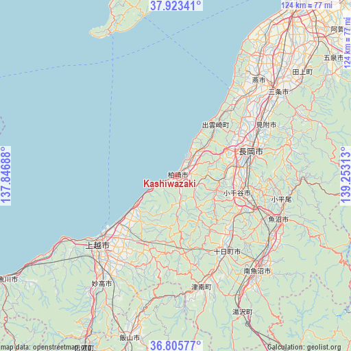 Kashiwazaki on map