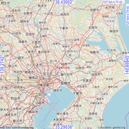 Kashiwa on map