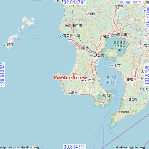 Kaseda-shirakame on map
