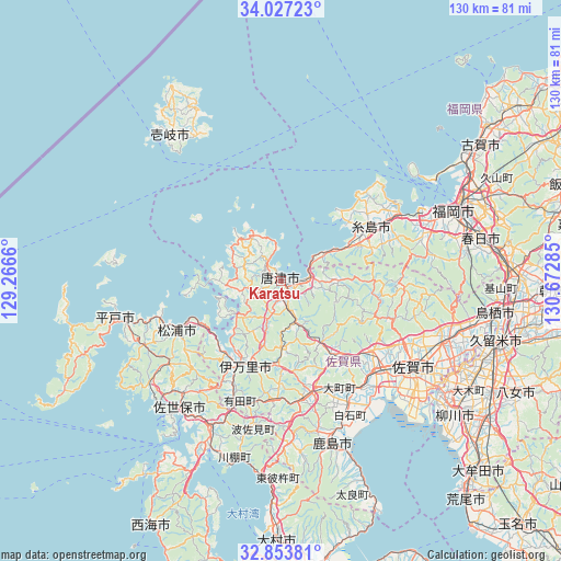 Karatsu on map