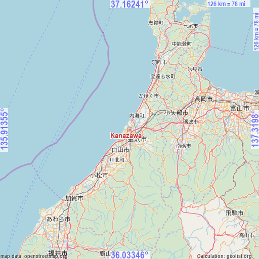 Kanazawa on map