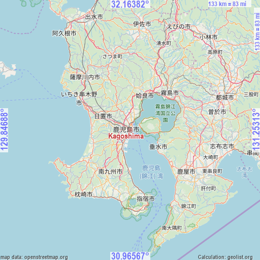 Kagoshima on map