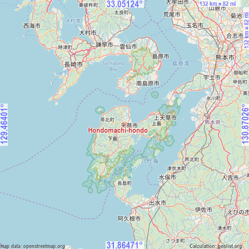 Hondomachi-hondo on map