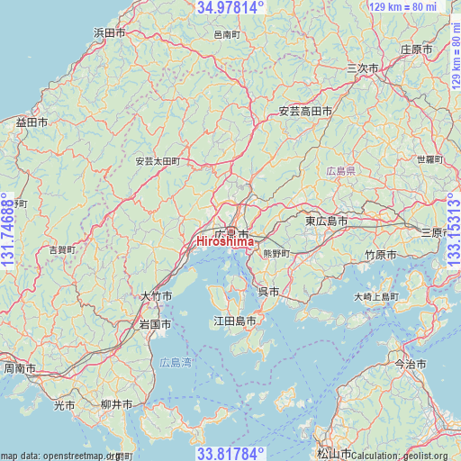 Hiroshima on map