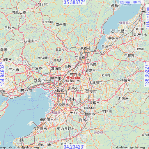 Hirakata on map