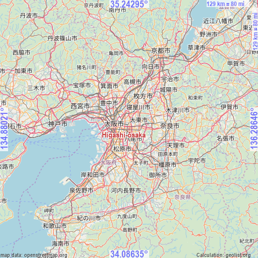 Higashi-ōsaka on map