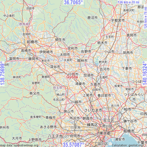 Gyōda on map