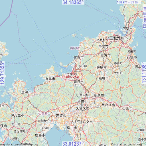 Fukuoka on map