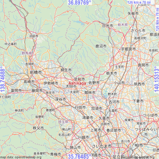 Ashikaga on map