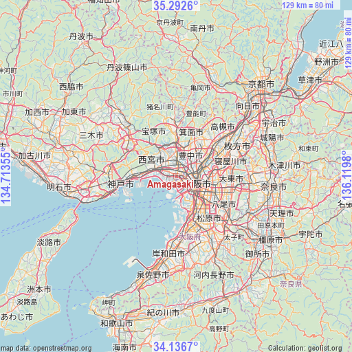 Amagasaki on map