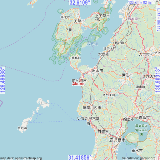 Akune on map