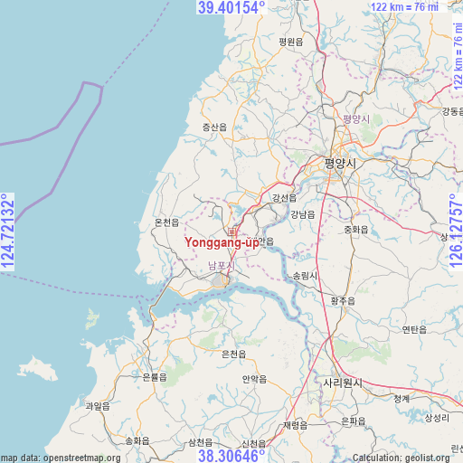 Yonggang-ŭp on map