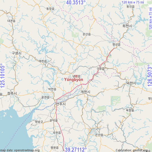Yŏngbyŏn on map