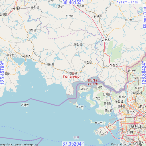 Yŏnan-ŭp on map