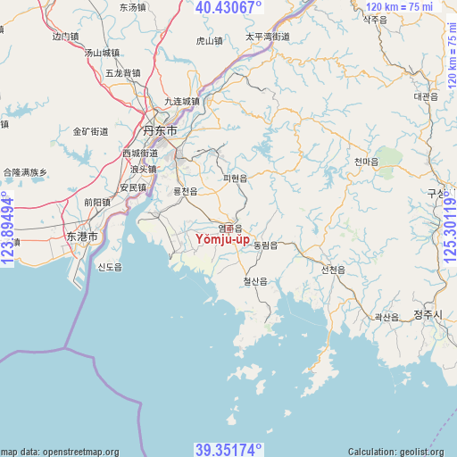 Yŏmju-ŭp on map
