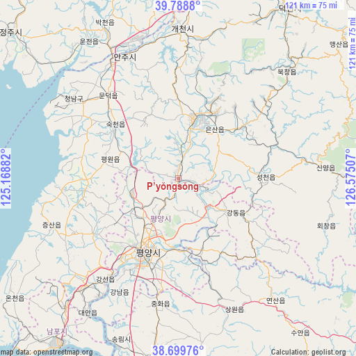 P’yŏngsŏng on map