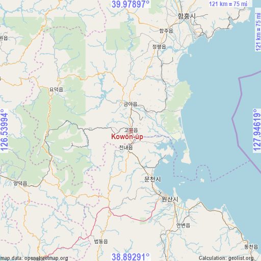 Kowŏn-ŭp on map