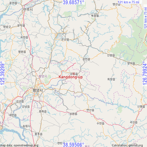 Kangdong-ŭp on map