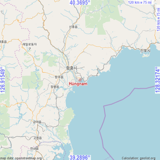 Hŭngnam on map