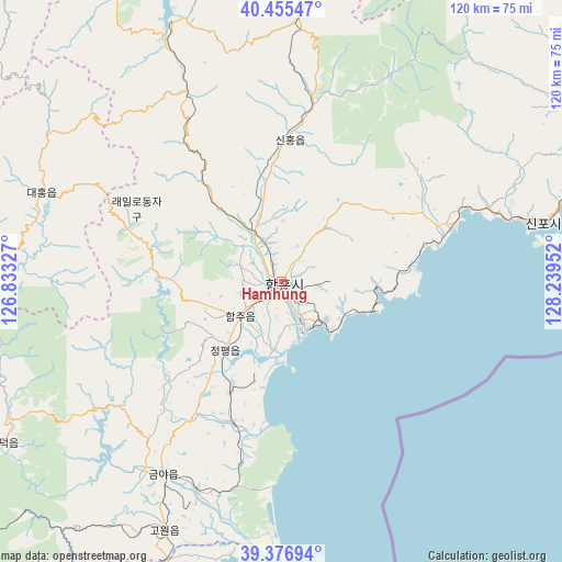 Hamhŭng on map