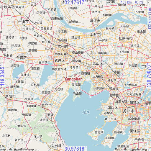 Yangshan on map