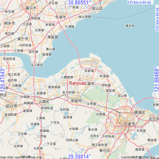 Tianyuan on map