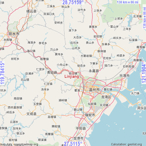 Linjiang on map